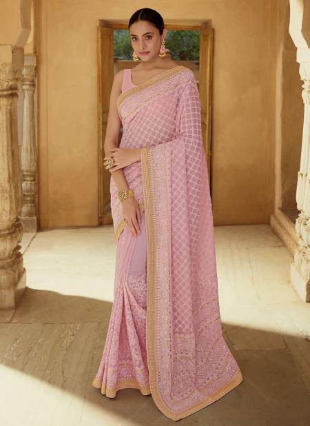 Pink Colour ARYA SWARNA Designer Party Wear Georgette Thread Mirror Sequins Work Stylish Saree Collection 6201